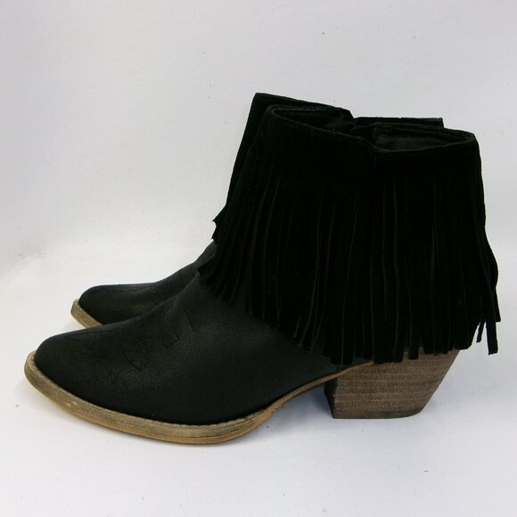 Primadonna Collection Black Suede Leather Fringed Western Booties US 8.5 - Picture 3 of 6